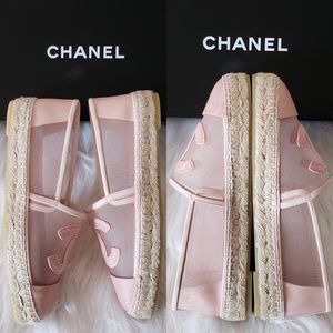 chanel pink mesh espadrilles